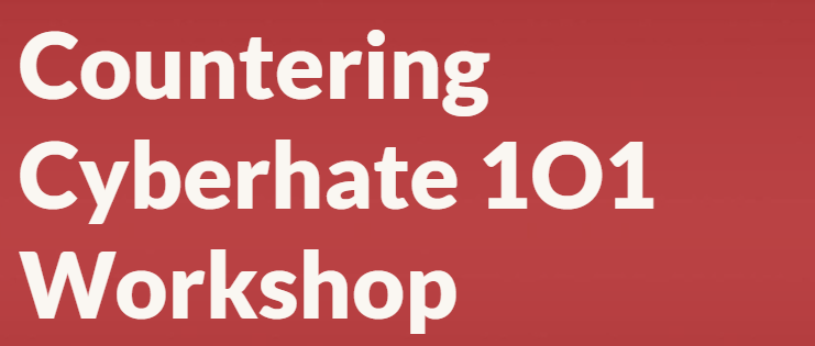 Red box with white text that says Countering Cynberhate 101 workshop