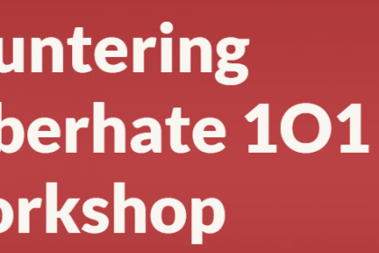 Red box with white text that says Countering Cynberhate 101 workshop